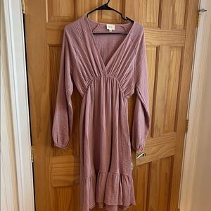 Maternity Pinkblush Mauve V-Neck Long Sleeve Ruffled Dress